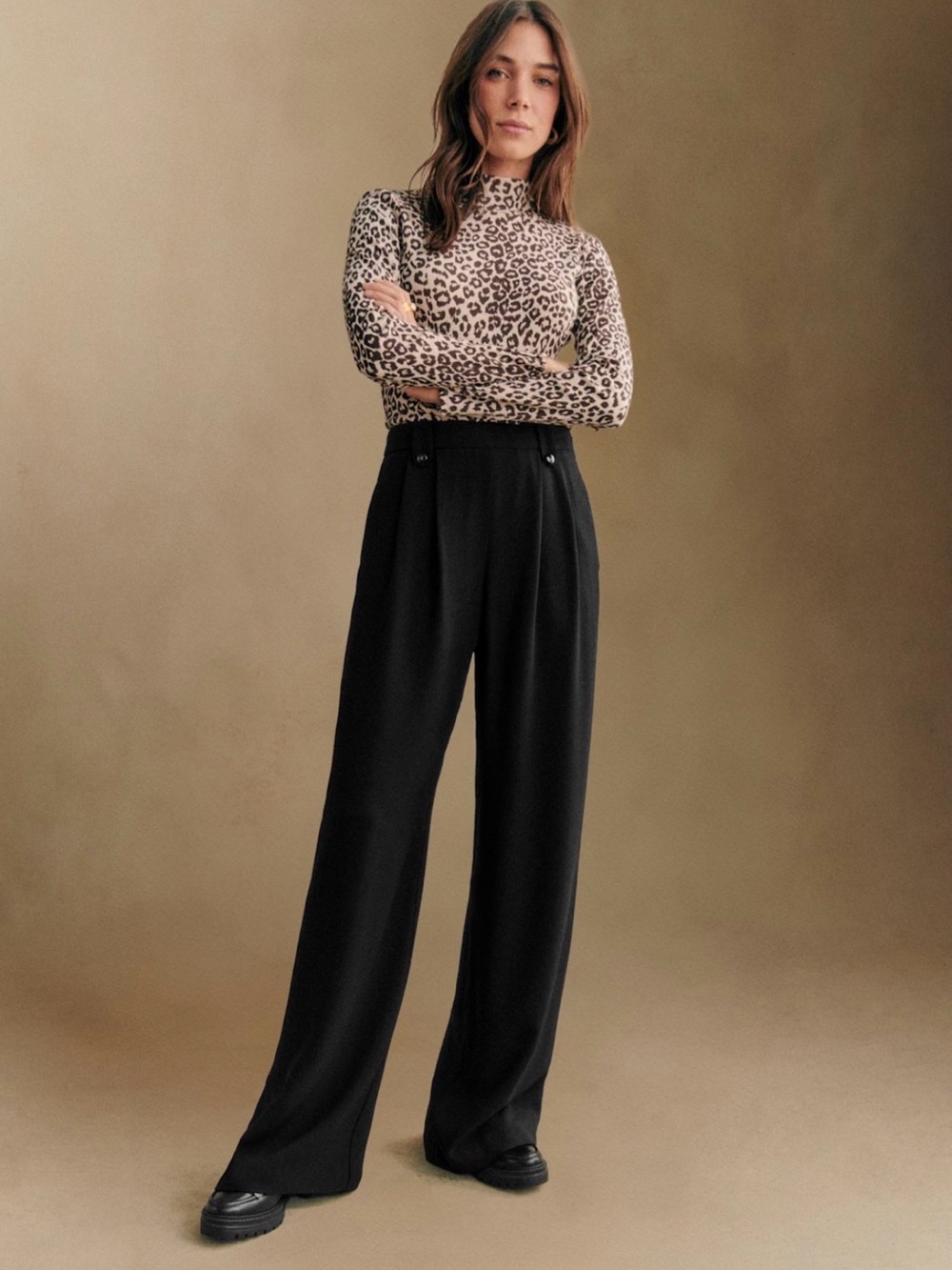 Sezane Black Wide-Leg High-Waist Trousers